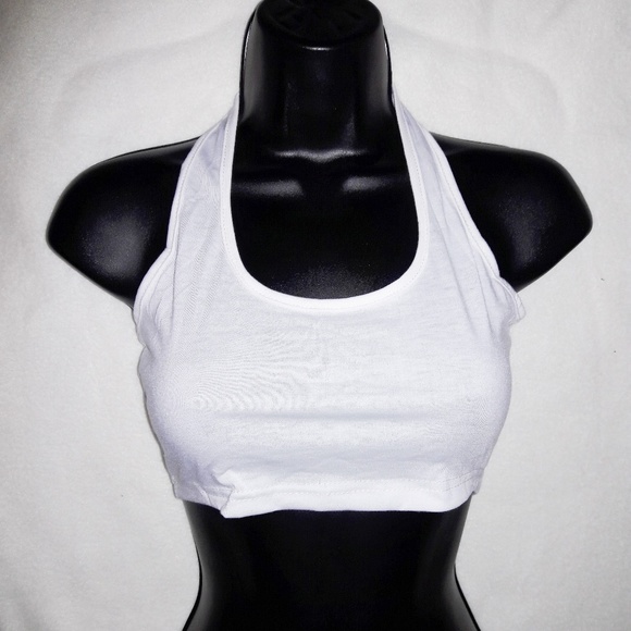 Sexy White Stretchy Knit Halter Crop Top - Picture 3 of 4